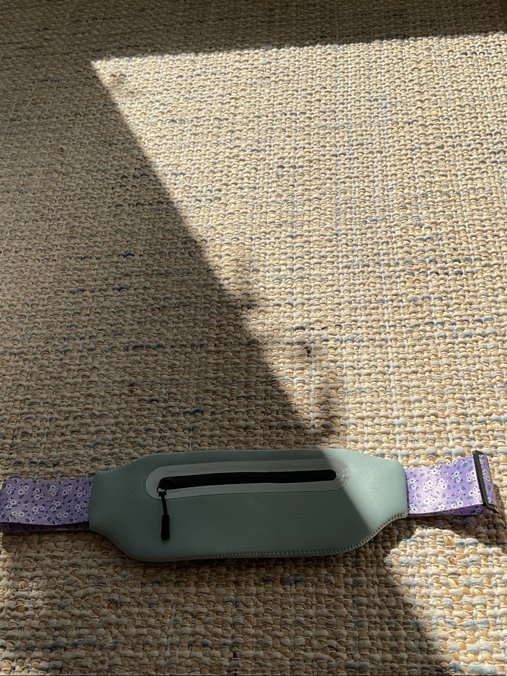 Amazon Light Green Running Waist Pack with Purple Floral Strap